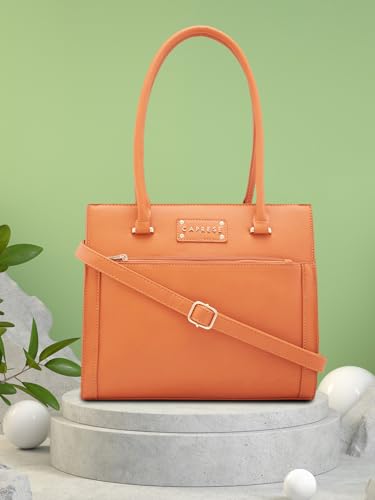 Caprese Dakota Satchel, Terra-Medium | Sleek & Versatile Shoulder Bag for Women with Multiple Compartments | Perfect for Office & Daily Essentials