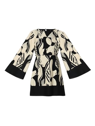 VERO MODA Women Abstract Print Black Cotton Above Knee Length Fit and Flare  Dress