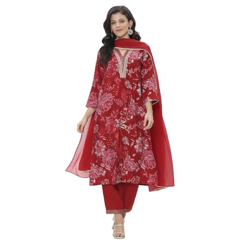 Rangriti Women Red Viscose Blend Straight Kurta Set_42
