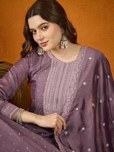 Shampysky Women's Purple Chinon Stitched Top With Chinon Dupatta Full Sleeve Embroidered Anarkali Gown (SSY-1193-Purple-XL)