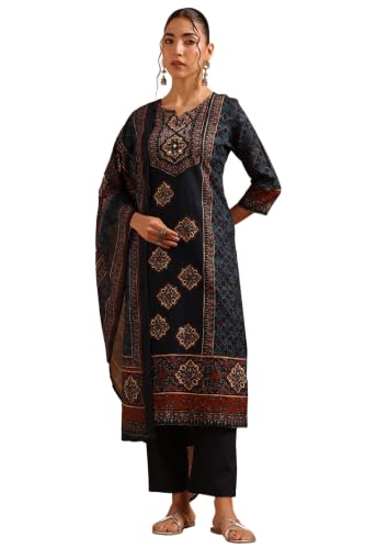 Soch Womens Blue Cotton Printed Ethnic Motifs Digital Print Salwar Suit
