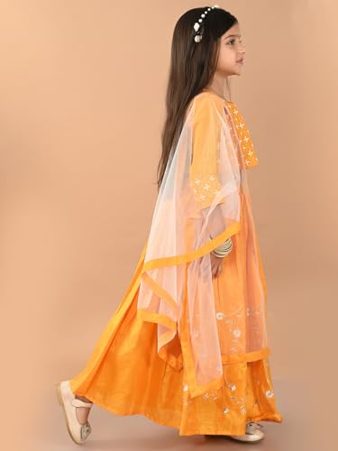LILPICKS Embroidered Flared Lehenga Choli Set with Dupatta for Girls (Yellow) (4-5Y)