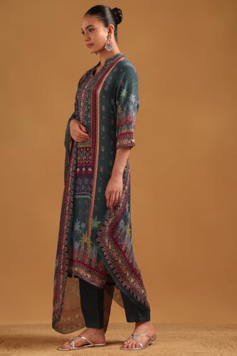 Soch Womens Grey Viscose Botanical Salwar Suit With Bead