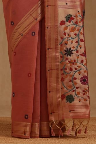Soch Womens Peach Chanderi Woven Design Saree