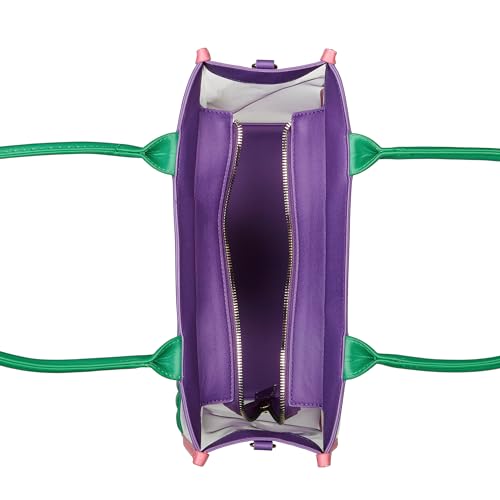 Caprese Madonna Laptop Tote Bag Large | Vibrant Transparent Handbag with Adjustable & Detachable Sling Strap, Secure Zip Closure | Shoulder Bag | Perfect for Office & Casual Use (Green & Purple)