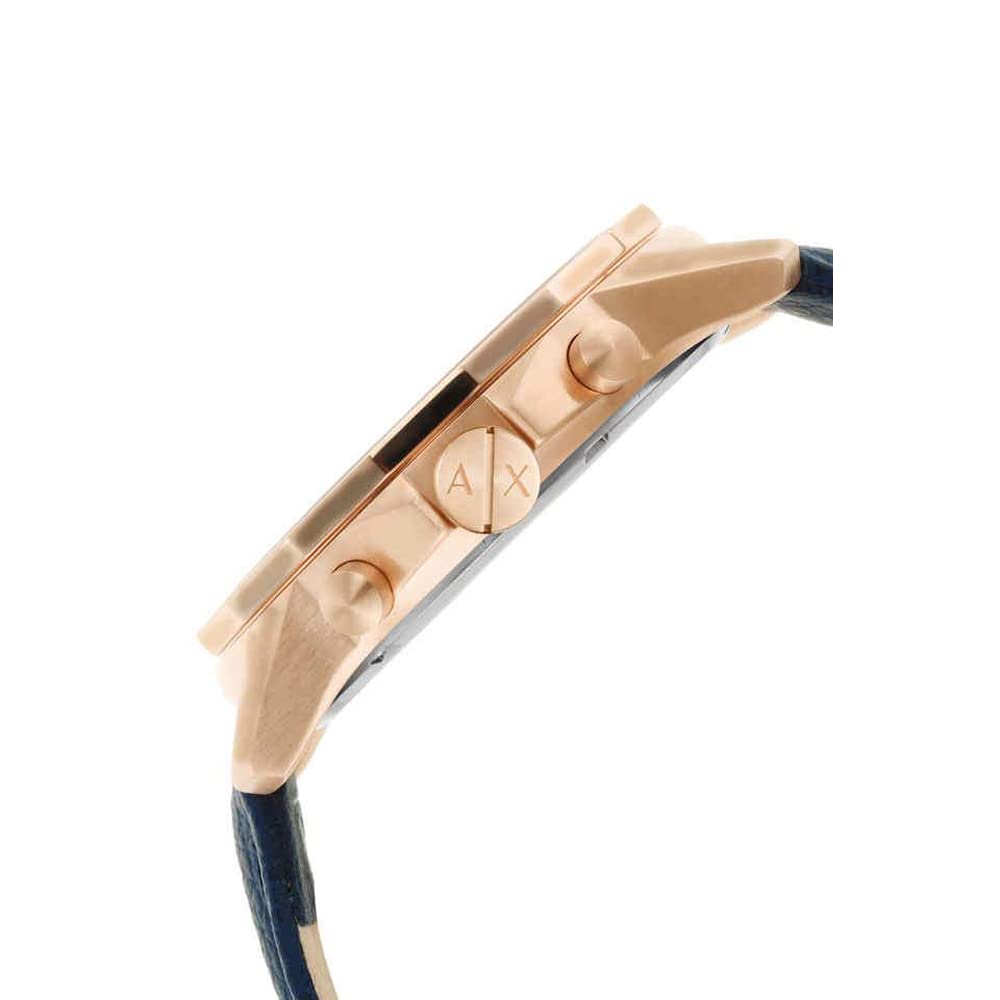 Armani Exchange Mens 44 mm Blue Dial Leather Chronograph Watch - AX1723