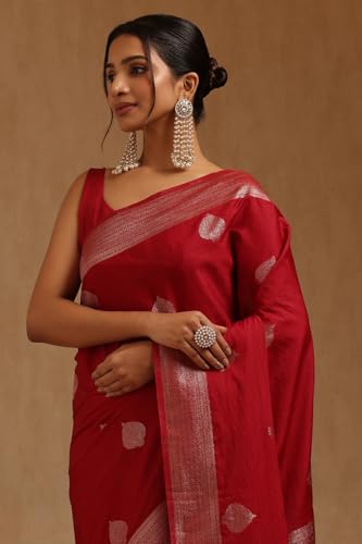 Soch Womens Maroon Viscose Silk Ethnic Motifs Zari Woven Saree