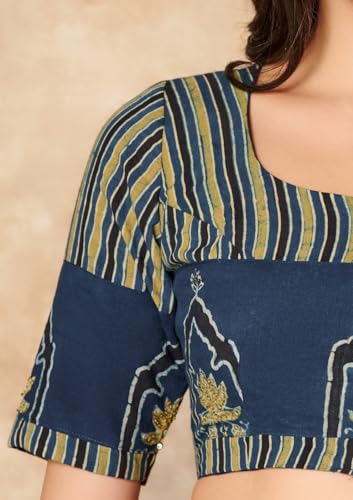 S SALWAR STUDIO Blue Ajrakh Pure Cotton Readymade Blouse