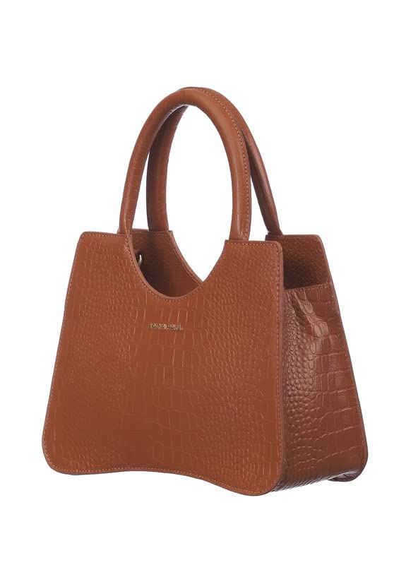 Satya Paul Brown Caramel Leather Tote Hand Bag for Women