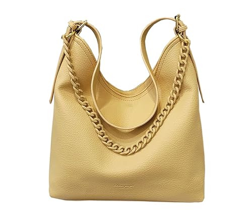 SIBY Large Capacity Tote Bag | Vintage Shoulder Purse with Acrylic Chains | PU Crossbody Messenger Bag - Yellow
