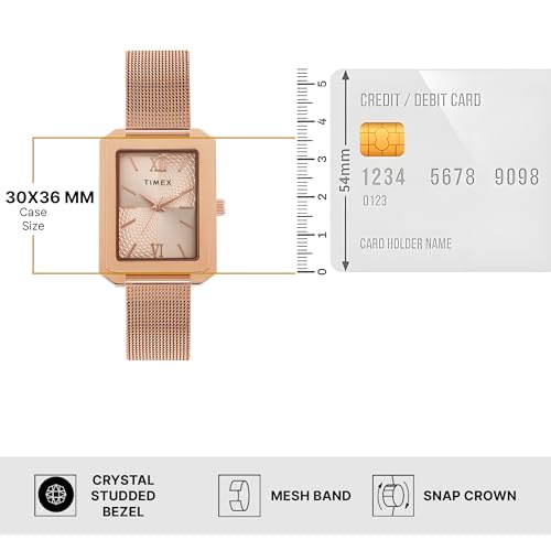 TIMEX Analog Watch for Women with Rose Gold Dial & Rose Gold Stainless Steel Bracelet Band - Water Resistant Women's Wrist Watches -TWEL233SMU02