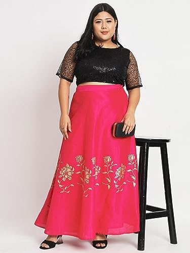 studio rasa Women's Plus Size Net Sequin Embroidered Sheer Sleeves Readymade Saree Blouse for Wedding Festive Party (TPWPC223PS15-5XL_BL_Black_5XL)