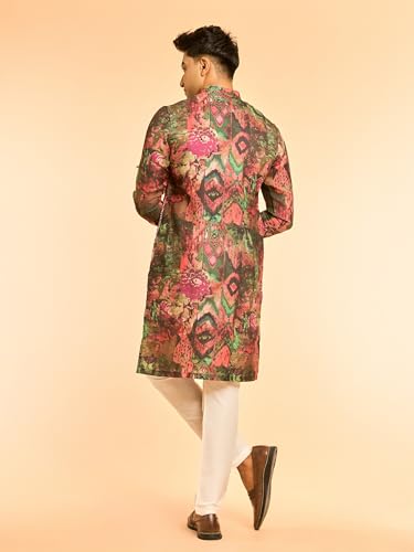 DIWAS BY MANYAVAR Men's Cotton Blend Abstract Print Kurta Set (Dark Green,L)