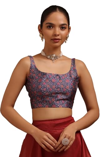 Soch Womens Navy Blue Art Silk Floral Print Padded Blouse