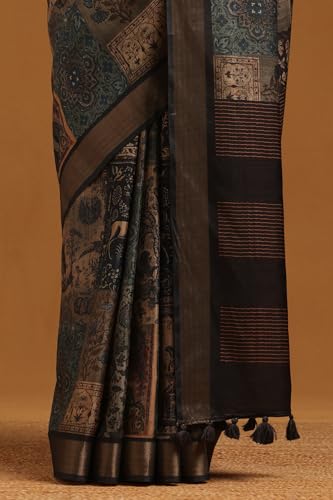 Soch Womens Blue Tussar Botanical Saree