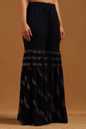 Soch Womens Navy Blue Georgette Embellished Suit Set With Mukaish Work
