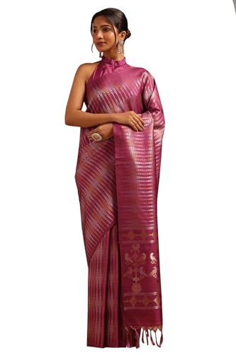 Soch Womens Magenta Tussar Woven Design Saree