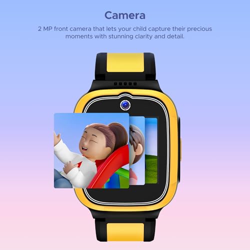 boAt Wanderer Smart Kids Watch w/ 2-Way Video & Voice Calls, SOS, Geo Fencing, Restrict Unknown Calls, Parental Controls,2MP Camera 1.43" (3.6 cm) HD Display Fitness Smart Watch (Sunshine Yellow)