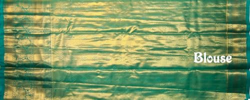 VFCollections Women's Traditional Handloom Kanchipuram Silk Pure Pattu Saree Purple & Teal Green Royal Wedding Border & Floral Butta With Rich Zari Woven Design | Bridal Saree | Unstitched Blouse