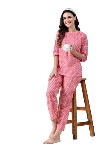 Women's Printed Cotton Night Wear Top and Payjama Night Suit Set