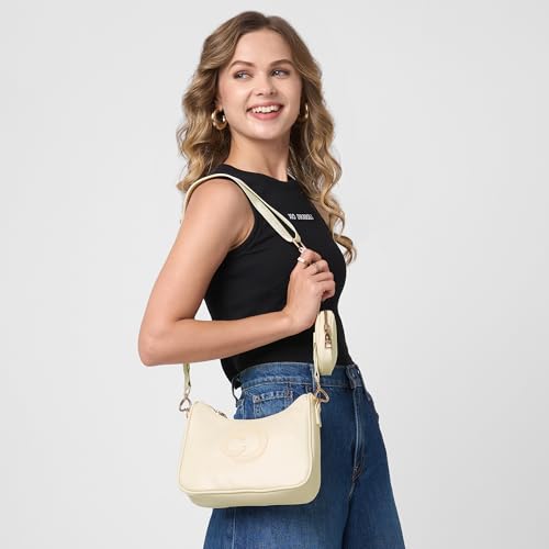 Caprese Monroe Medium Crossbody Bag for Women | Sleek Monogram Sling Bag with Detachable Pouch | Adjustable and Detachable Strap Shoulder Bag for Everyday Use (Tan)