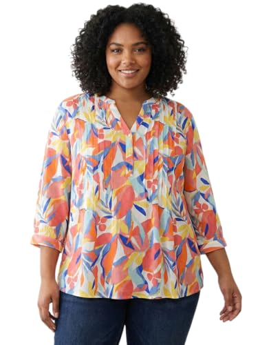 9 Impression Orange & White Printed Rayon Relax Fit Women's Plus Size Top (7XL)