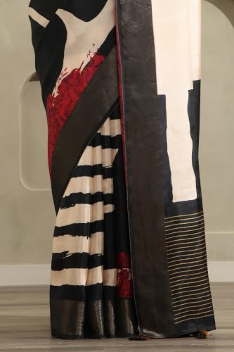Soch Womens Black Viscose Abstract Printed Saree