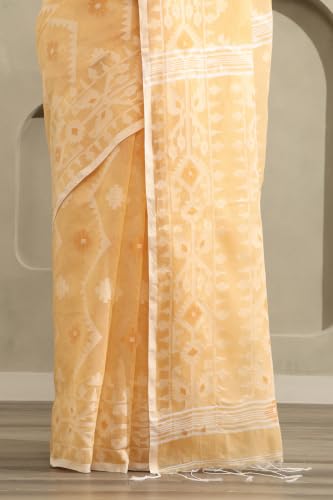 Soch Womens Beige Cotton Jamdani Woven Saree
