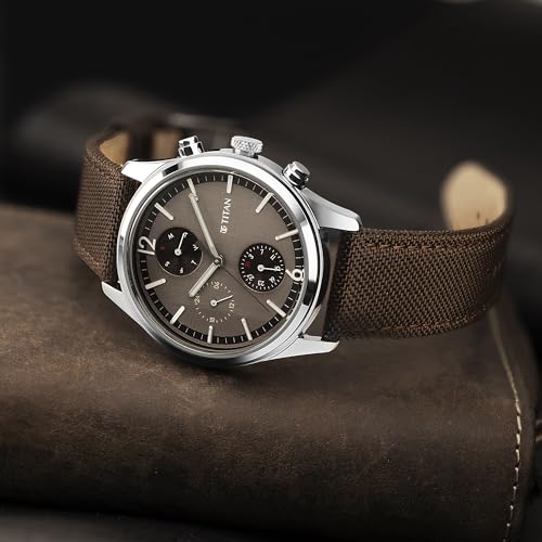 Titan Wrist with Quartz Multifunction Brown Dial Brown Leather Strap Watch for Men - NT1805SL12