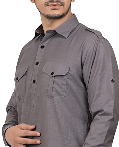 K-ROYALS Dhoti Salwar Pathani Suit for Men's/New Cotton Blend Kurta Pyjama Set (XXX-Larg, Grey)