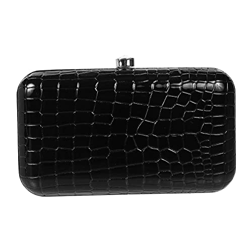 Mochi Black Faux Leather Secure Button Closure Party Clutch For Women