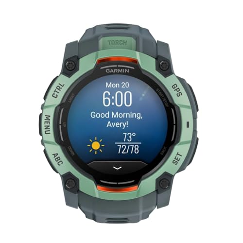 Garmin Instinct® 3 50mm, AMOLED Display, Rugged Outdoor GPS Smartwatch, Metal-Reinforced Bezel, Built-in Flashlight, Up to 18 Days of Battery Life, Neo Tropic/Twilight
