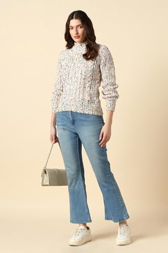 Women Multi Colour Textured Round Neck Casual Sweater