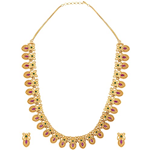 Peora Gold Plated Floral Designer Indian Traditional Necklace Earring Jewellery Set for Women Girls