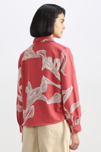 Women Red Print Long Sleeves Shirt