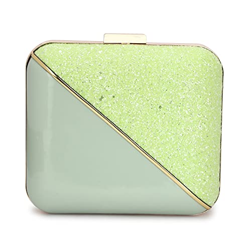 TOOBA Handicraft Hand Embroidered Box Clutch Bag Purse for Bridal, Casual, Wedding Bag for Women & Girls (Sea Green Dual)