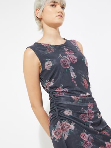 Max Alaya F x URB_N Women Floral Print Bodycon Dress (Grey_L)