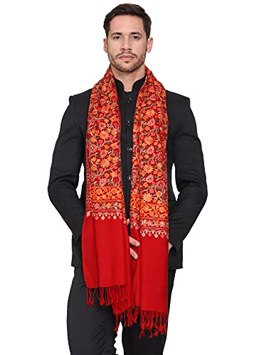 Weavers Villa Men's Floral Embroided Cashmilon Gents Shawls, Stoles, Muffler for Men (Red), 70cm x 200cm