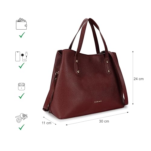 Fastrack Classic Large Satchel for Women| Sophisticated Faux Leather Bag with Gold Accents & Zip Closure | Organised Centre Compartment | Spacious 7.92L Handbag for Work | Large Satchel Bag for Women
