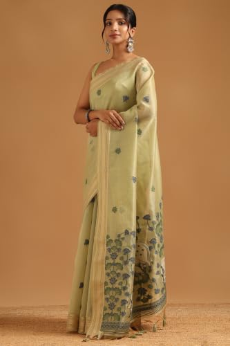 Soch Womens Light Green Tissue Madhubani Saree