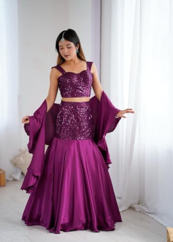 CLASSY FASHION HUB Women's And Girls Embellished, Embroidered Rangoli Heavy Fabric Sequence Work Lehenga Choli for Women