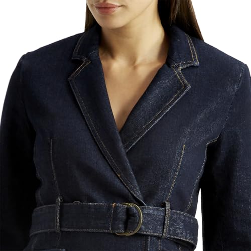Women's Solid Dark-Blue Notched Lapel Dress