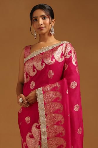 Soch Womens Fuchsia Dola Silk Zari Woven Saree