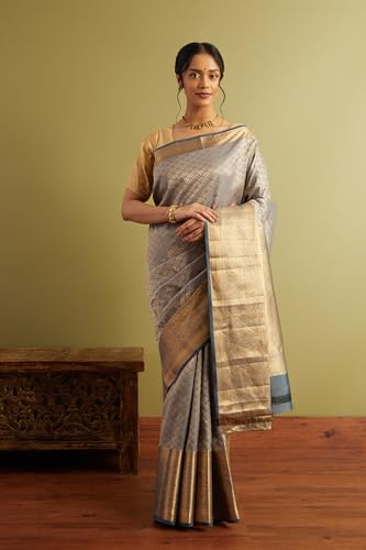Taneira Women Blue Woven Silk Viscose Saree with Unstitched Blouse Piece (SAABHEPSK0101-Light Blue)
