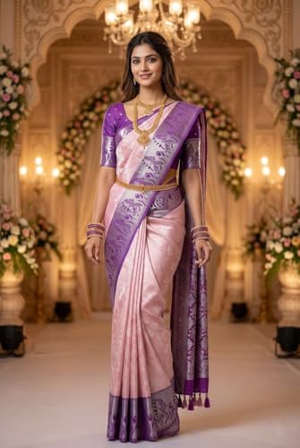 SREE KUMARAN Women's Kanchipuram Kubera Silk Pure Pattu Sarees With Blouse (VSK299-9)