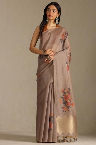 Soch Womens Earth Chanderi Floral Print Saree