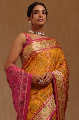 Soch Womens Mustard Silk Blend Patola Print Saree