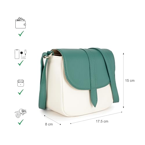 Fastrack RufflePlay green Sling | Faux-Leather Women’s Handbag | Textured Flap Sling with Button Closure & Adjustable Strap