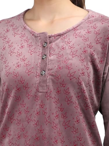 Duchess Women's Supersoft Velvet Printed Nightsuit for Winter wear