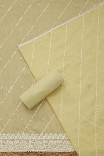 Soch Womens Light Yellow Chanderi Embroidered Unstitched Dress Material With Thread Work